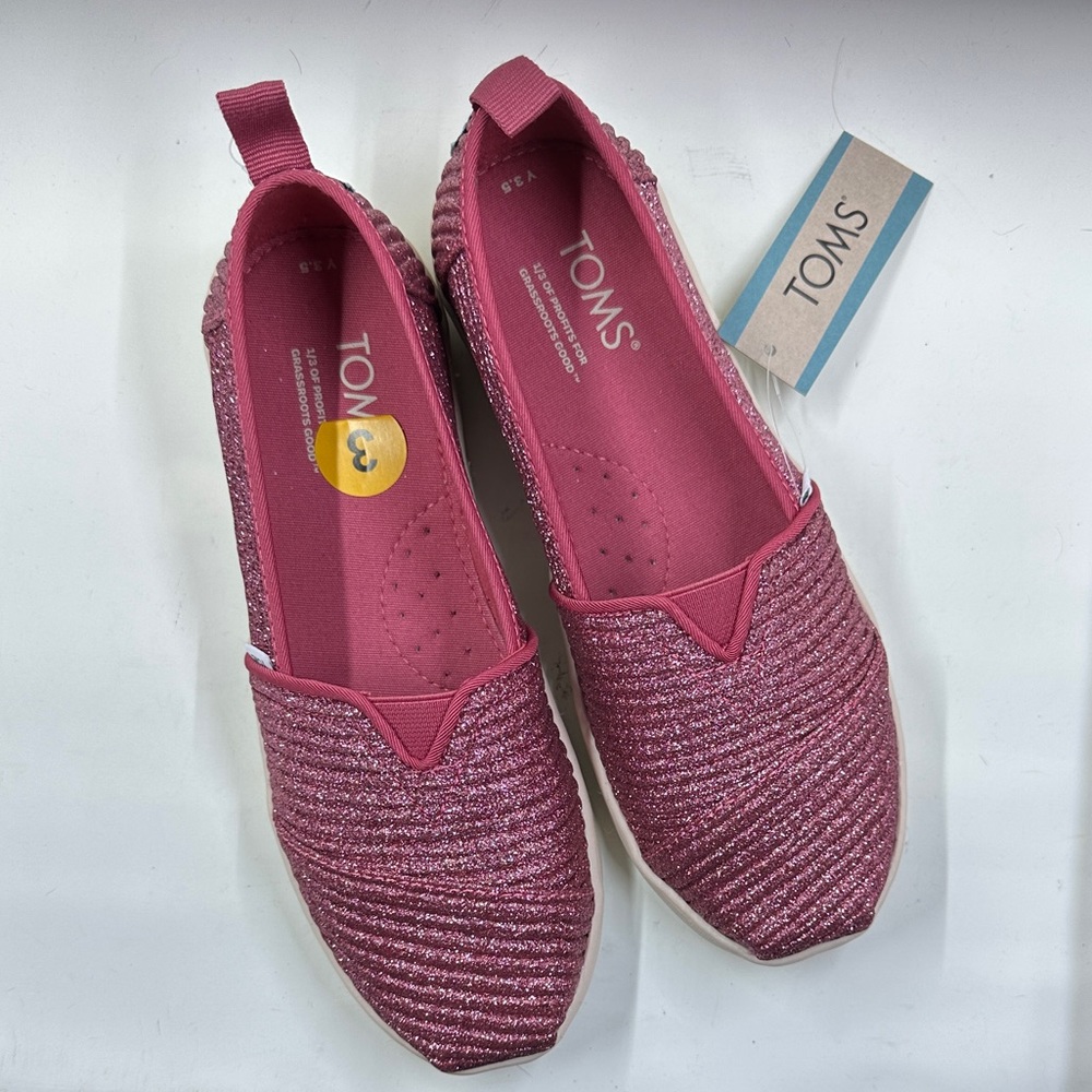 NWT Toms Youth Alpargata SZ 3.5 Rose Glimmer Cord